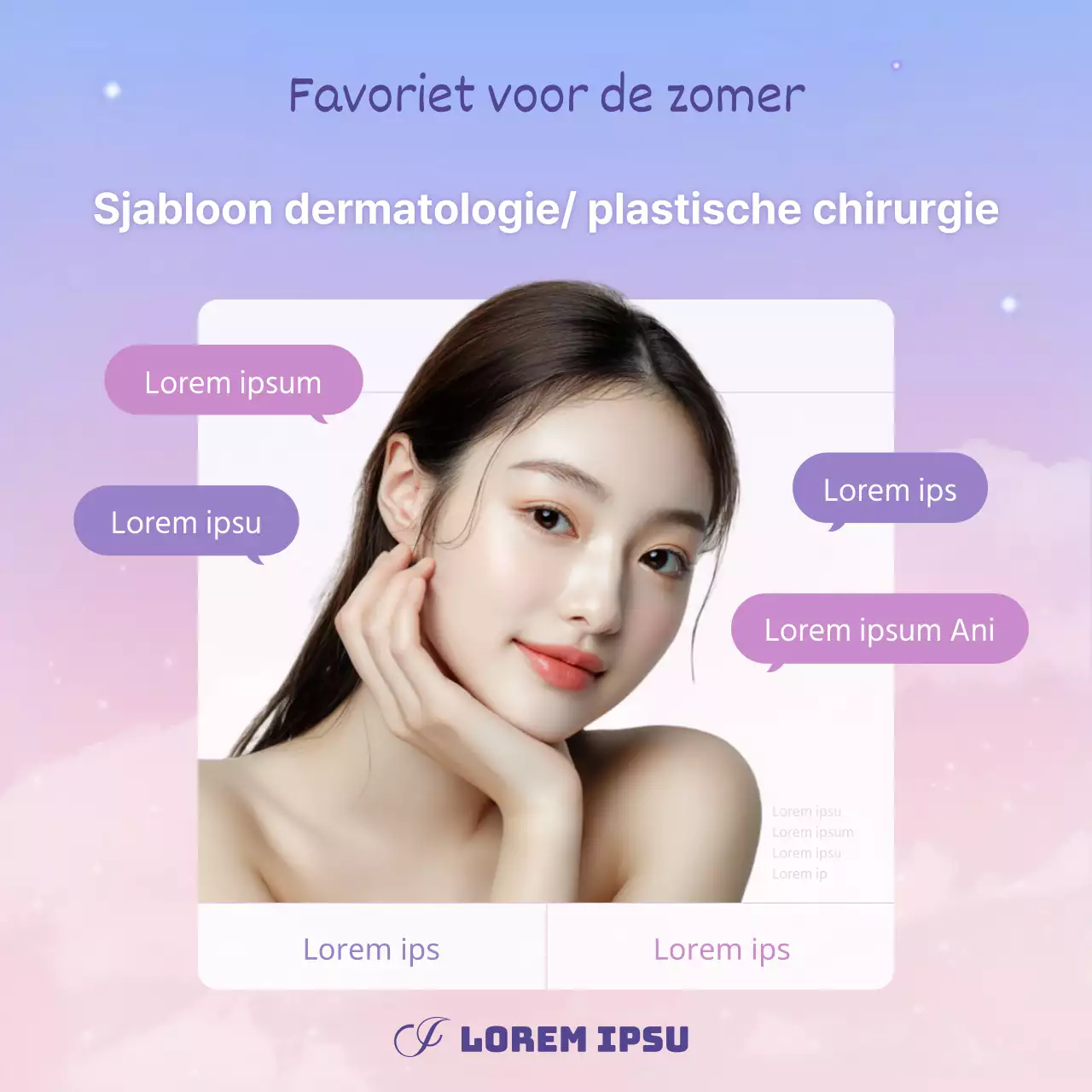 Trendy advertentie voor dermatologie en plastische chirurgie in paars en mauve