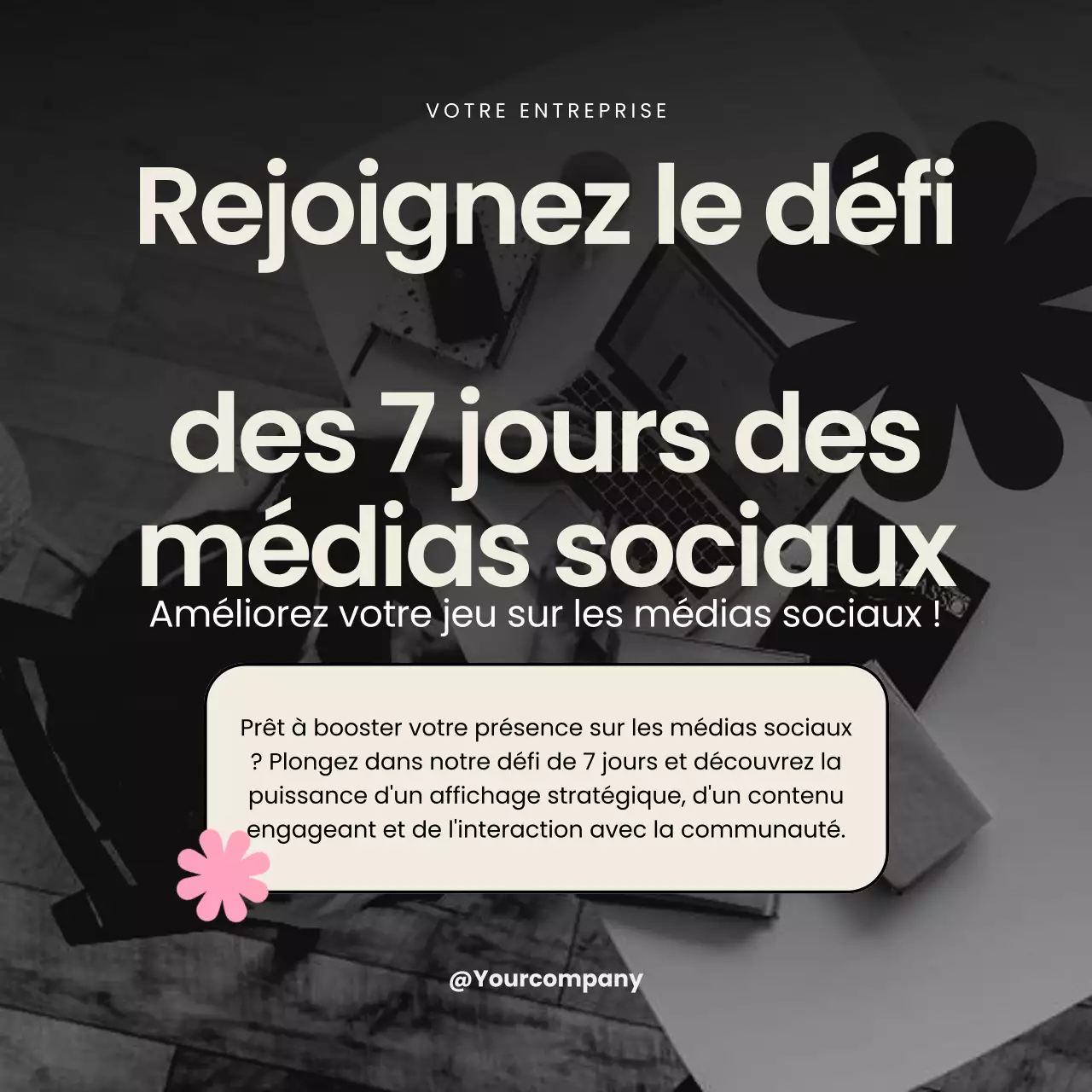 Campagne Black and Pink Modern Social Media 7 Days Challenge