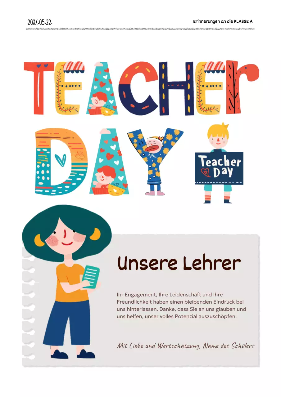 Wöchentliche Beiträge zum Tag des Lehrers in Rot und Gelb