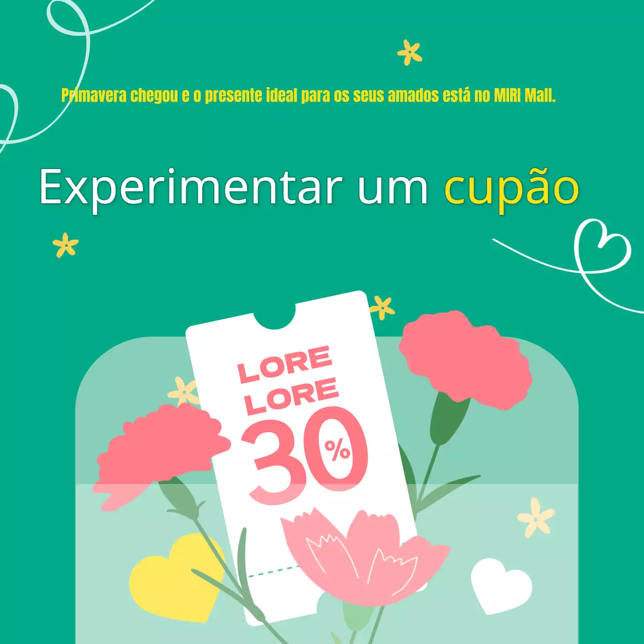Um bonito anúncio de oferta de cupões de primavera em verde e amarelo