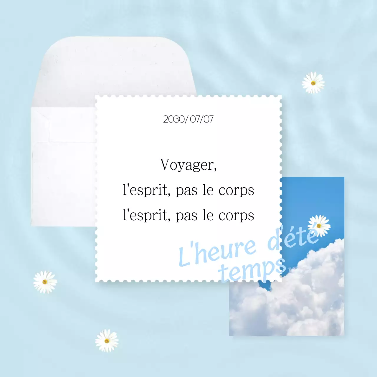 Promouvoir des voyages simples et émotionnels en bleu clair et blanc