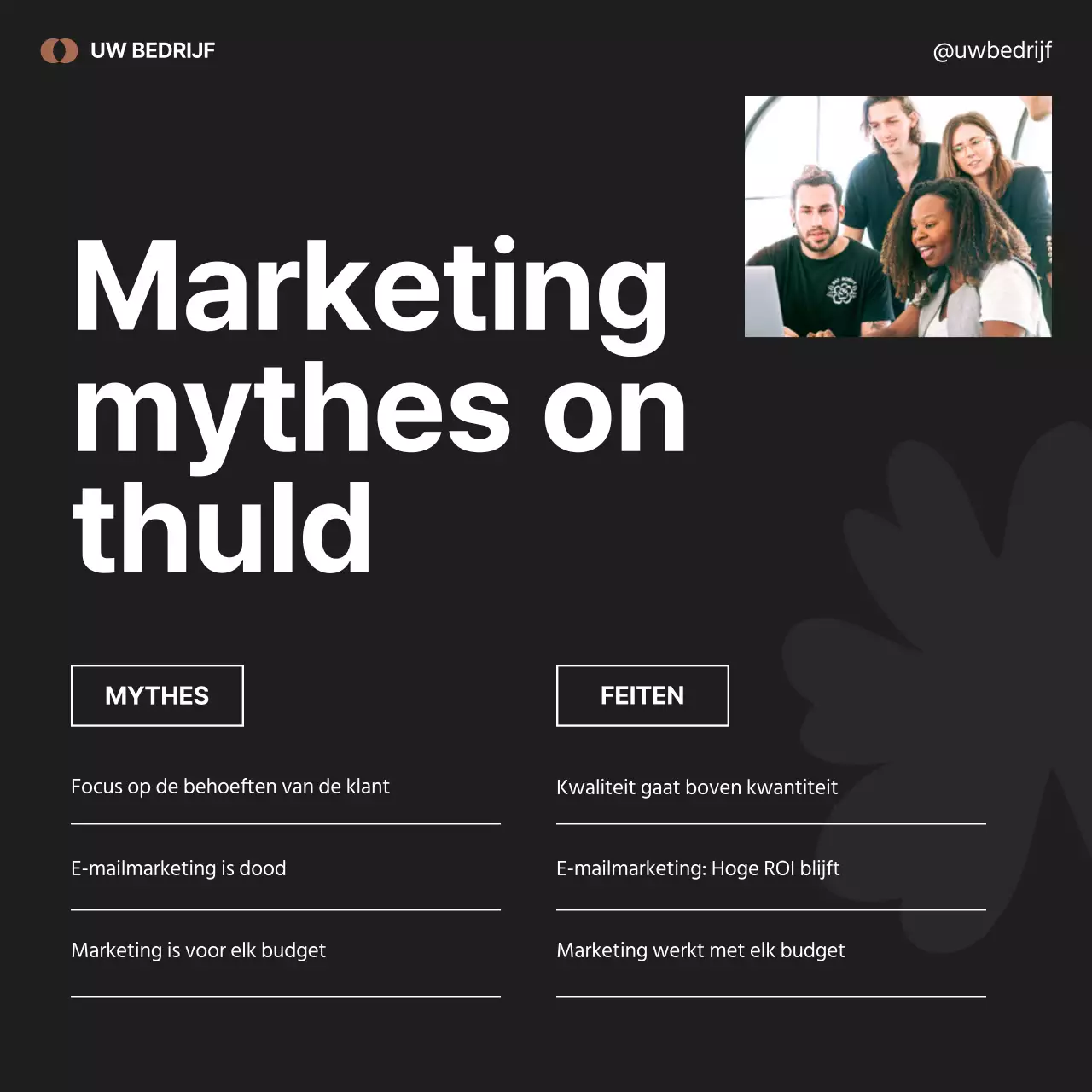 Minimalistische marketingreclame in zwart en groen