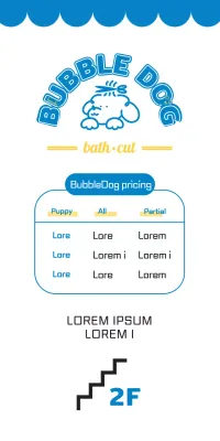 2024 Design a wayfinding banner with a grooming salon pet price list using a puppy illustration and a cute font.