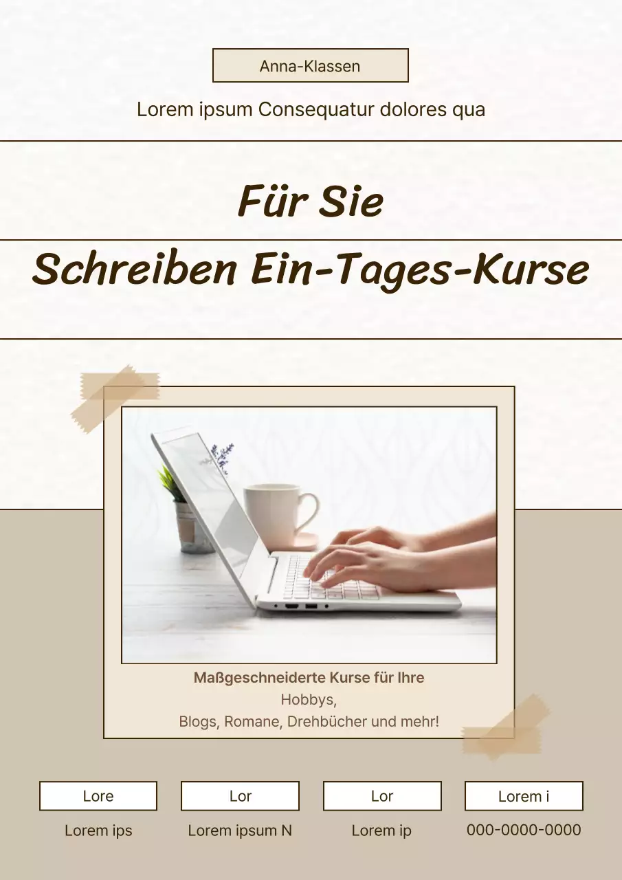 Einfaches Werbeplakat für den Schreibunterricht in Beige und Elfenbein