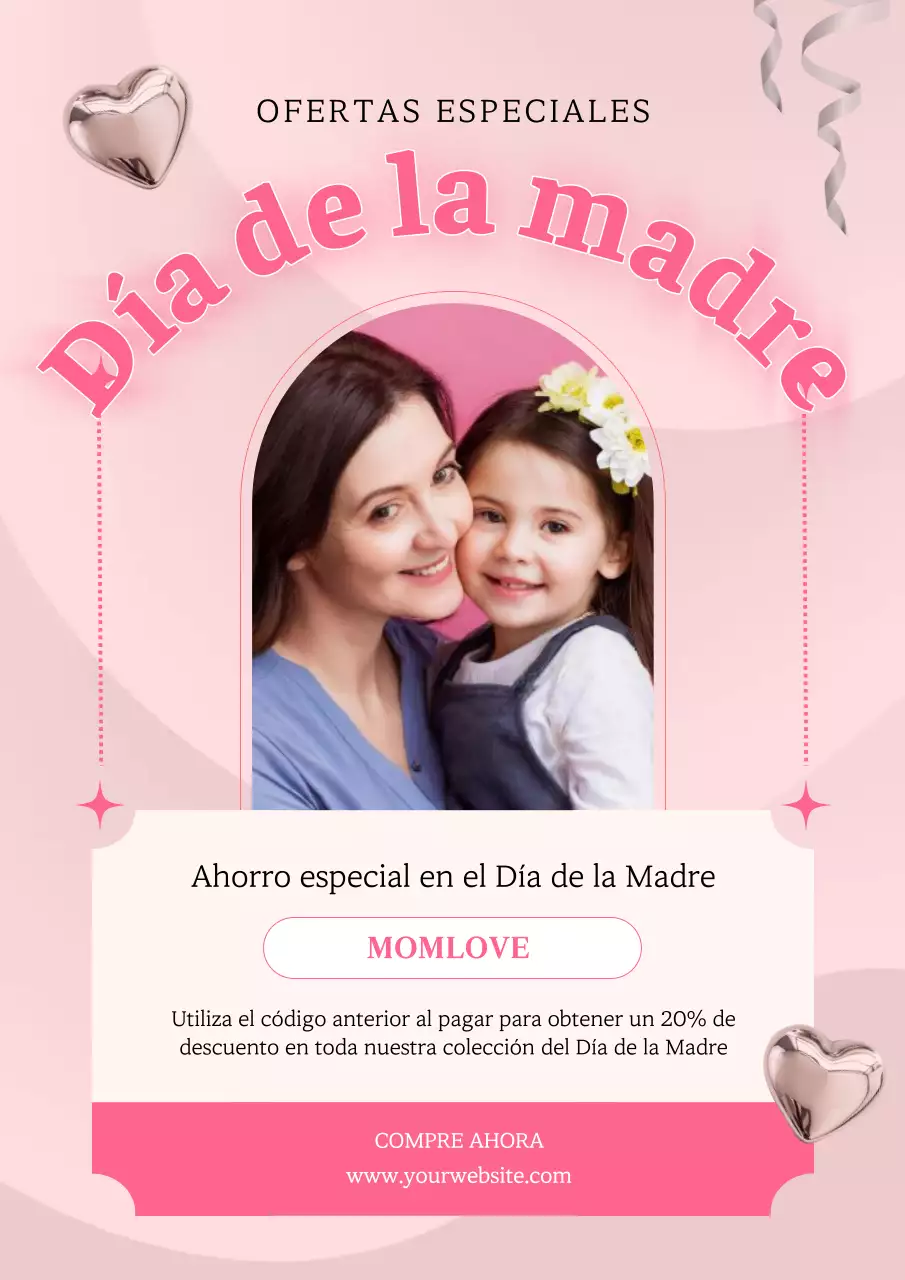 Volante de promoción rosa simple con descuento para el Día de la Madre