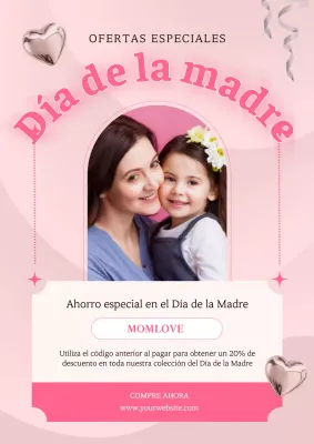 Volante de promoción rosa simple con descuento para el Día de la Madre