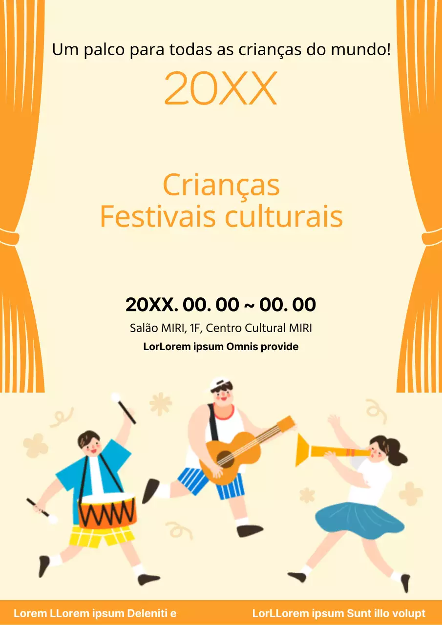 Cartaz laranja giro para um espetáculo infantil