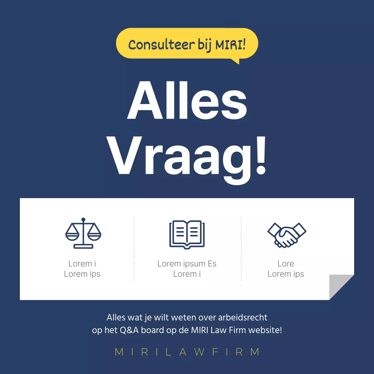 Een eenvoudige arbeidsrechtelijke adviespost in geel en marineblauw