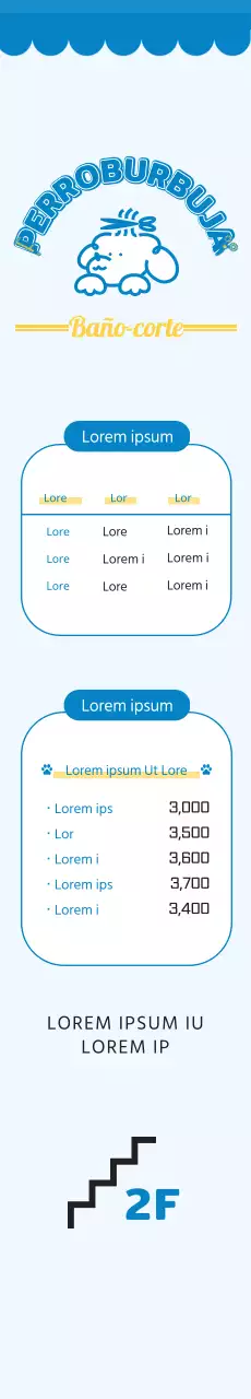 2024 Diseño de una pancarta de orientación con una lista de precios de una peluquería canina utilizando una ilustración de un cachorro y una bonita fuente para una guardería canina.