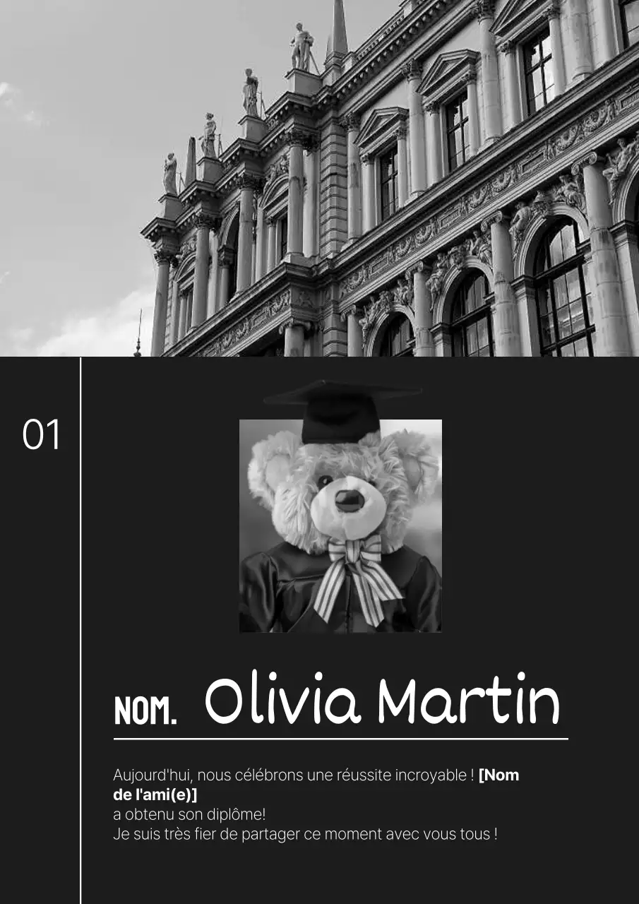 Promotion kitsch pour la remise des diplômes en noir et blanc et en noir