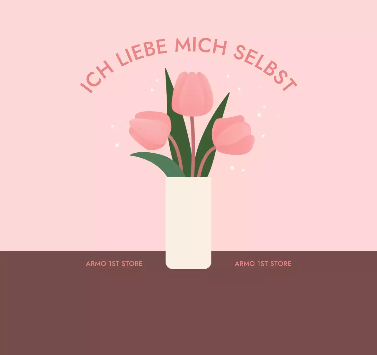 Das Design zeigt eine Illustration von drei Tulpen in einer Vase