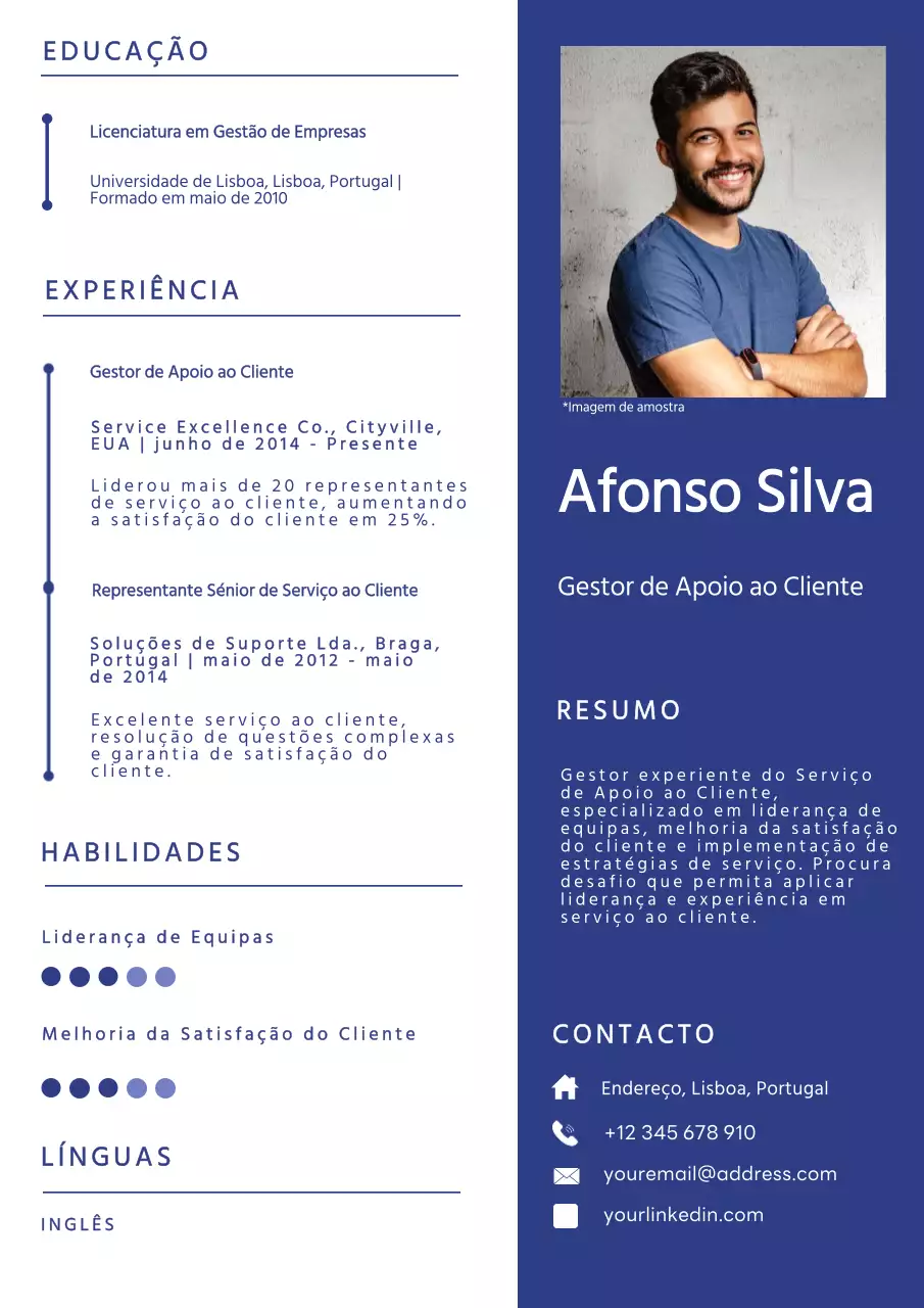 Carteira moderna azul e branca de gestor de serviço ao cliente