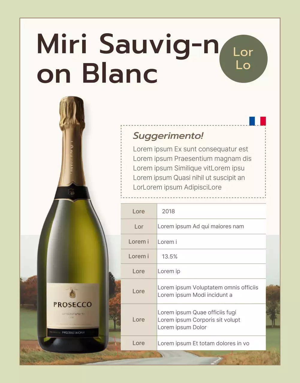 Promuovere descrizioni di vini pregiati in chartreuse e kaki