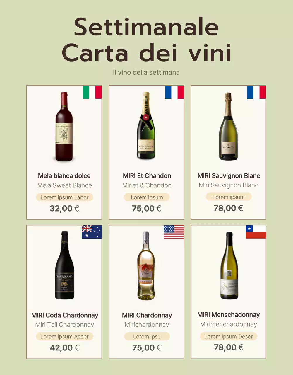 Promuovere descrizioni di vini pregiati in chartreuse e kaki