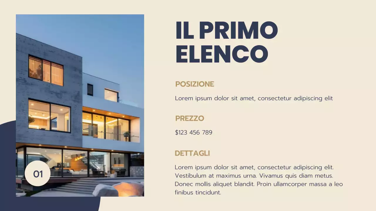 Proposta immobiliare moderna blu e beige