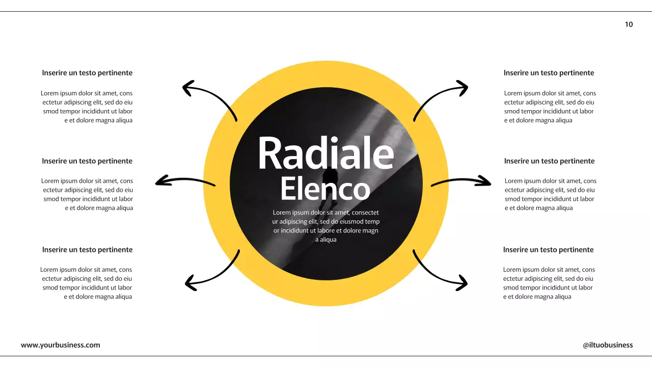Pagine di presentazione aziendale moderne giallo nero con vari layout