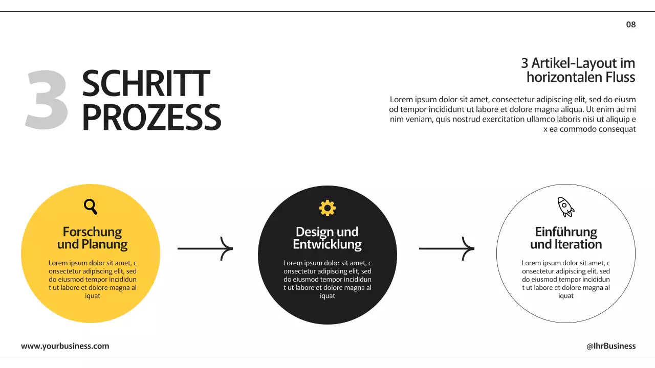 Schwarzgelbe moderne Geschäftspräsentationsseiten mit verschiedenen Layouts