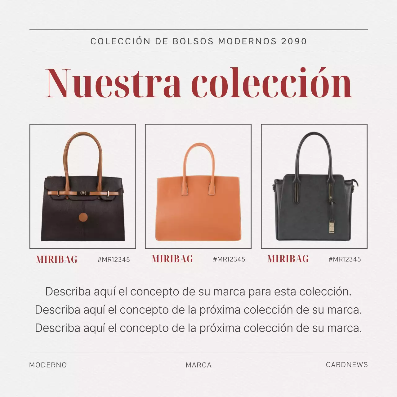 Un briefing de marca para un bolso moderno en rojo, negro y blanco