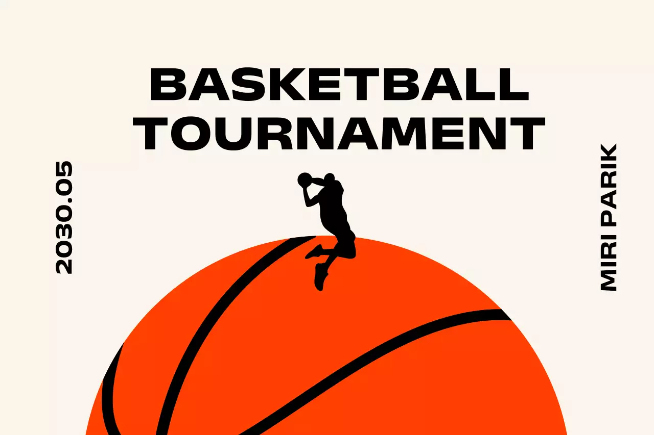 농구하는 사람과 농구공이 있는 심플한 디자인의 농구 대회