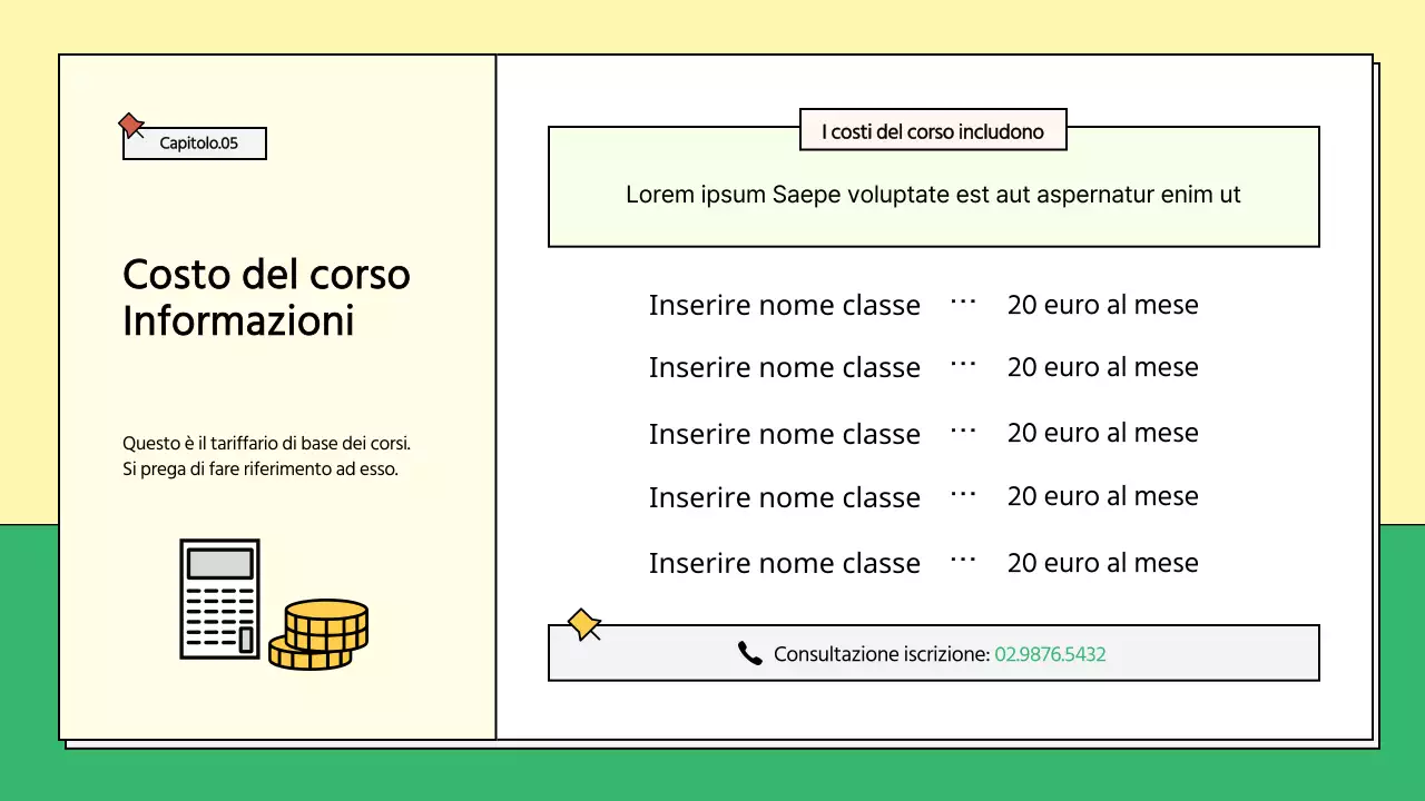 Prospetto scolastico giallo e verde