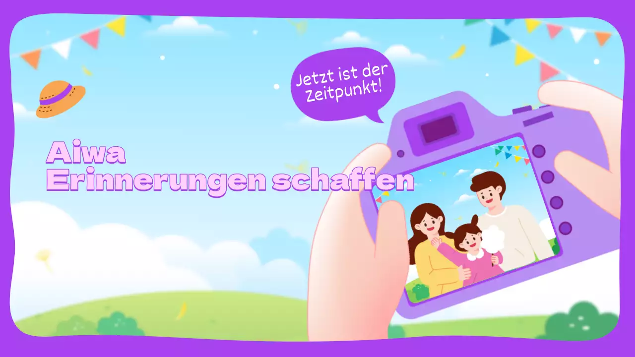 Über diesen lila und hellblauen Familienausflug