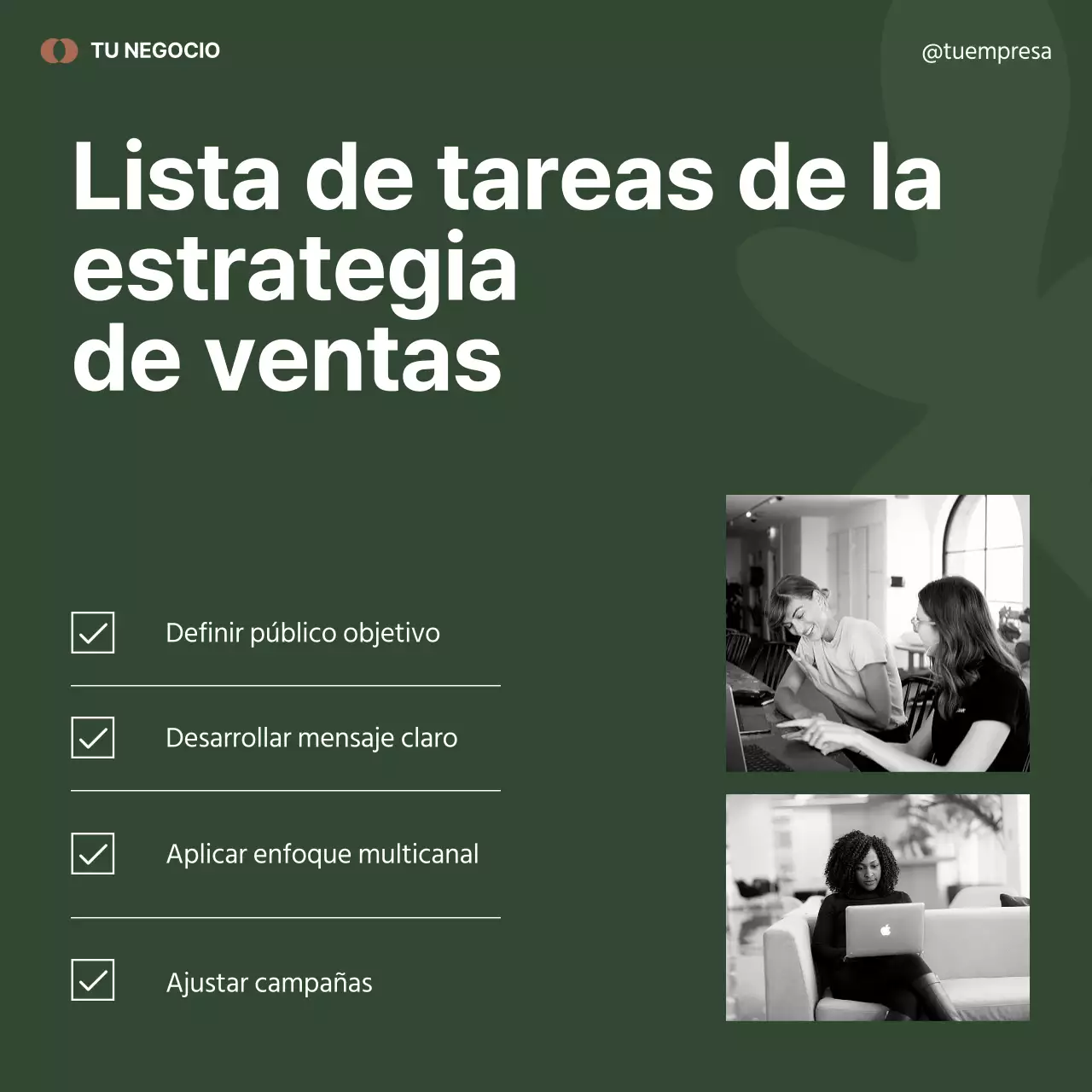 Publicidad de marketing minimalista en negro y verde