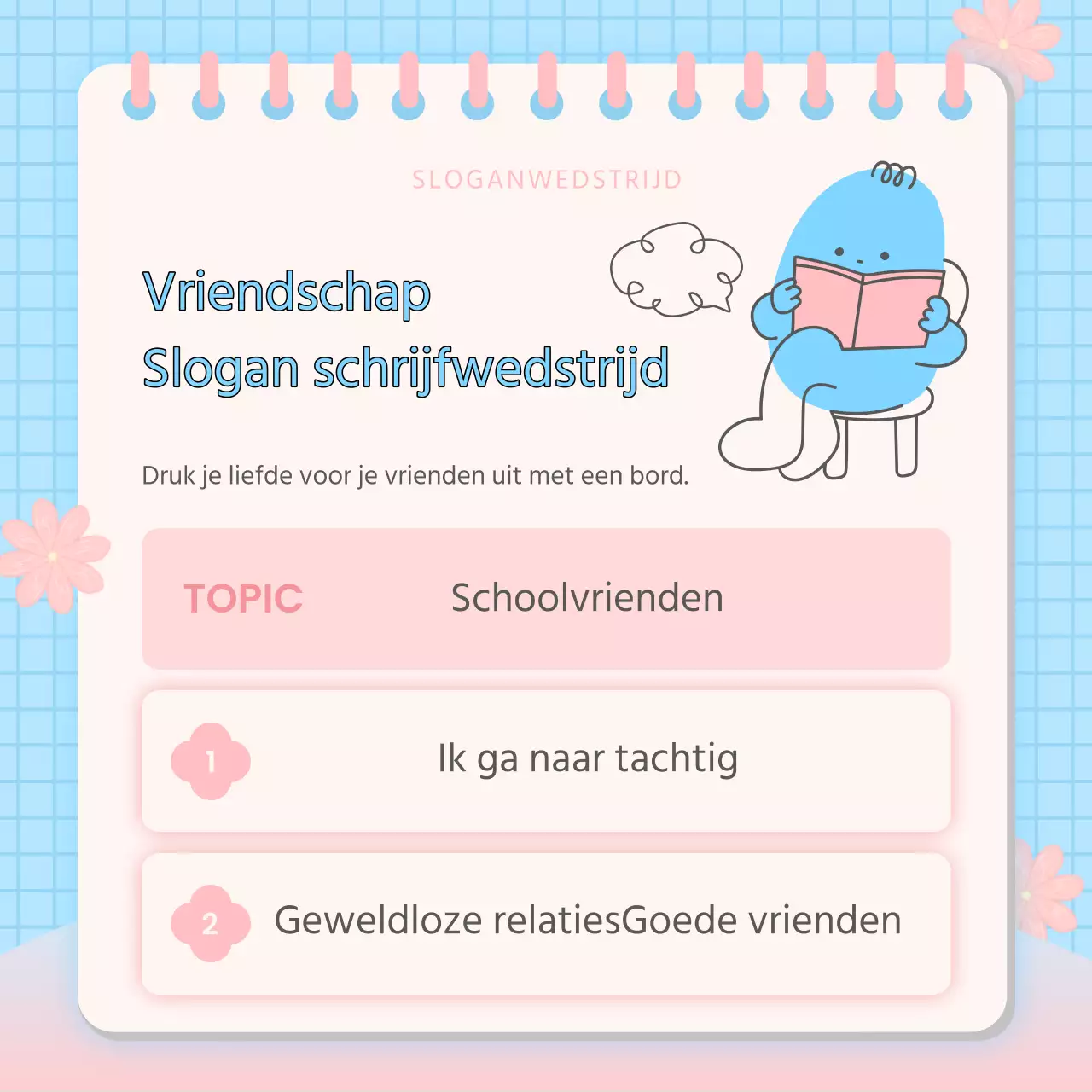 Roze en lichtblauwe vriendschapscampagneposters