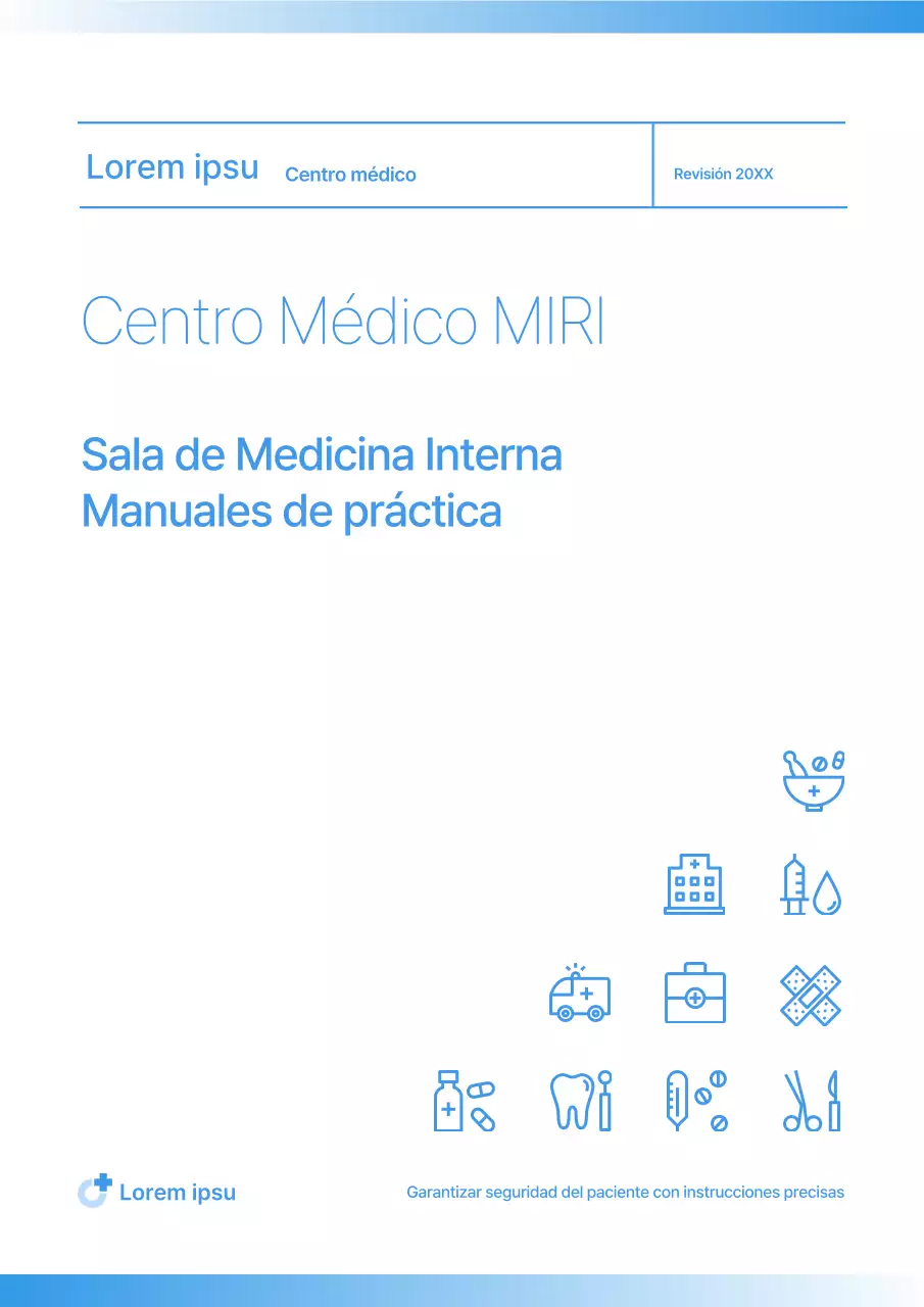 Portada de libro manual de sala minimalista en azul y blanco