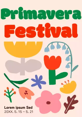 Cartel promocional de un festival conceptual de arte pop en verde y rojo.