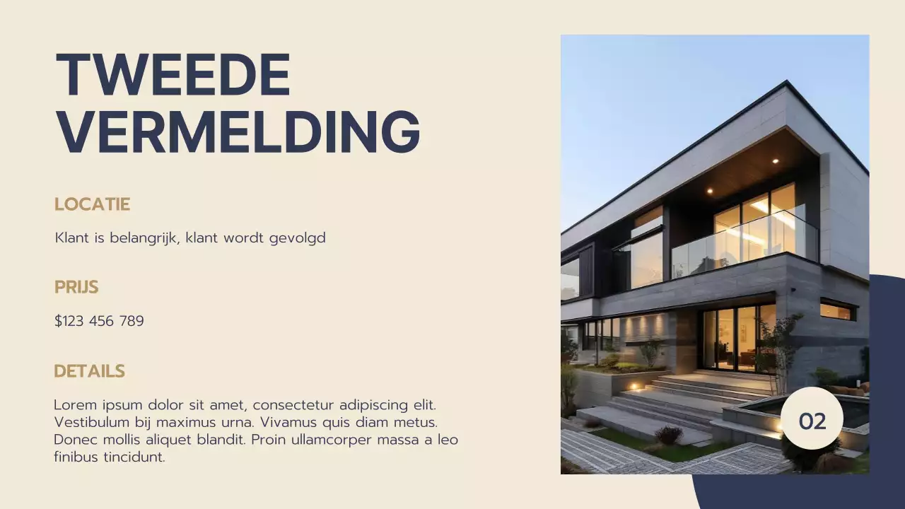 Blauw en Beige Modern Vastgoed Voorstel