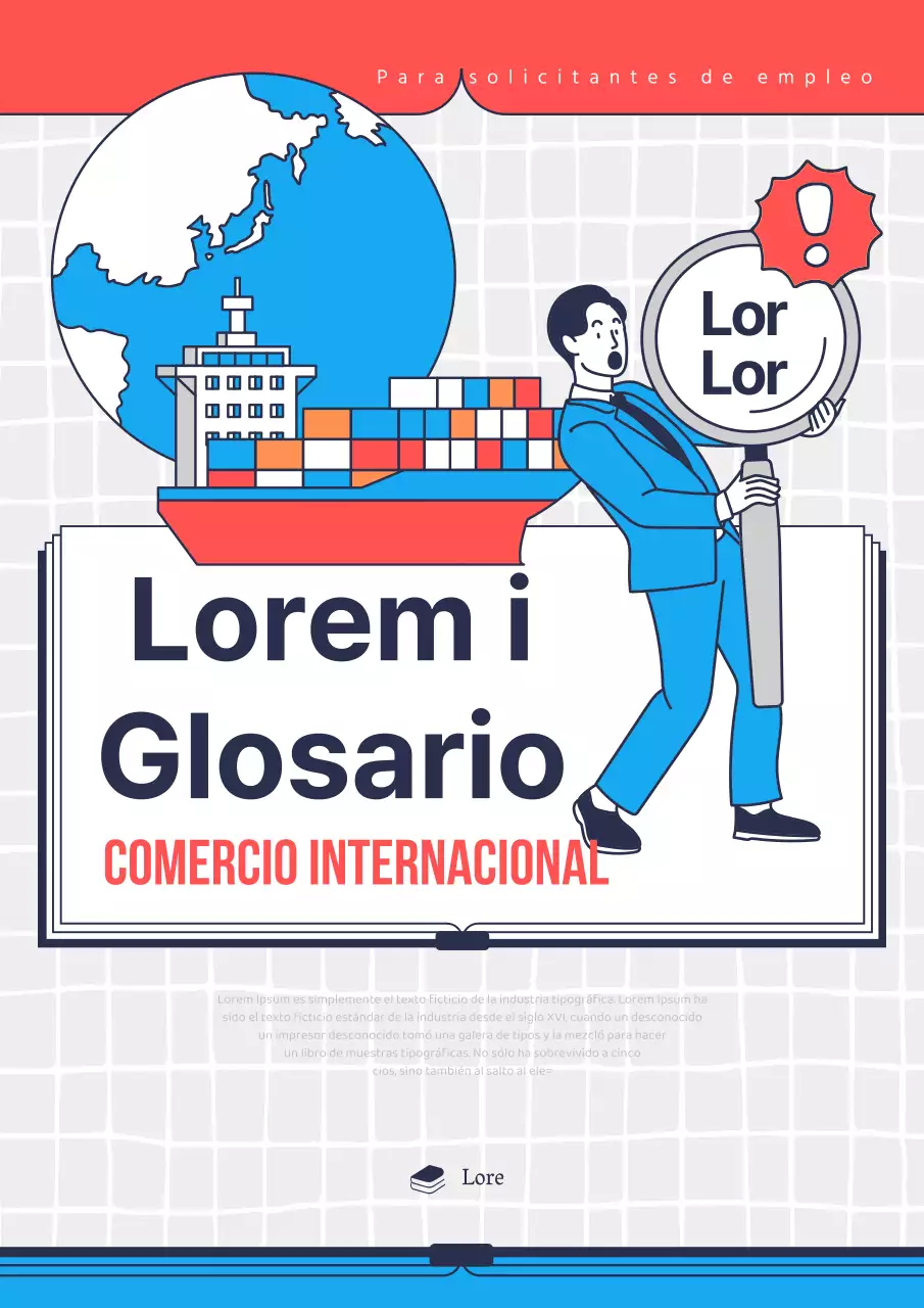 Cubierta de glosario comercial de estilo kitsch en azul y naranja