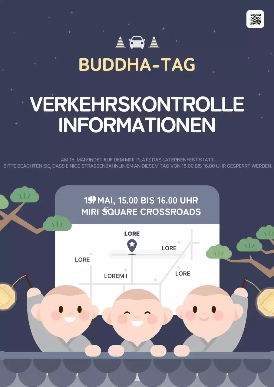 Marineblaue und graue Buddha Day Traffic Closure Notice