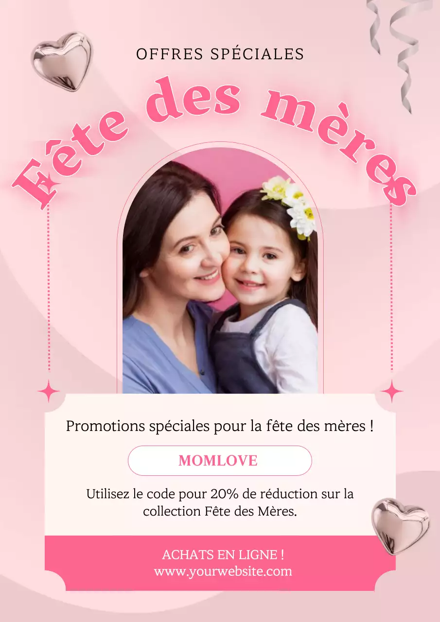 Flyer de promotion pour la fête des mères Pink Simple Discount