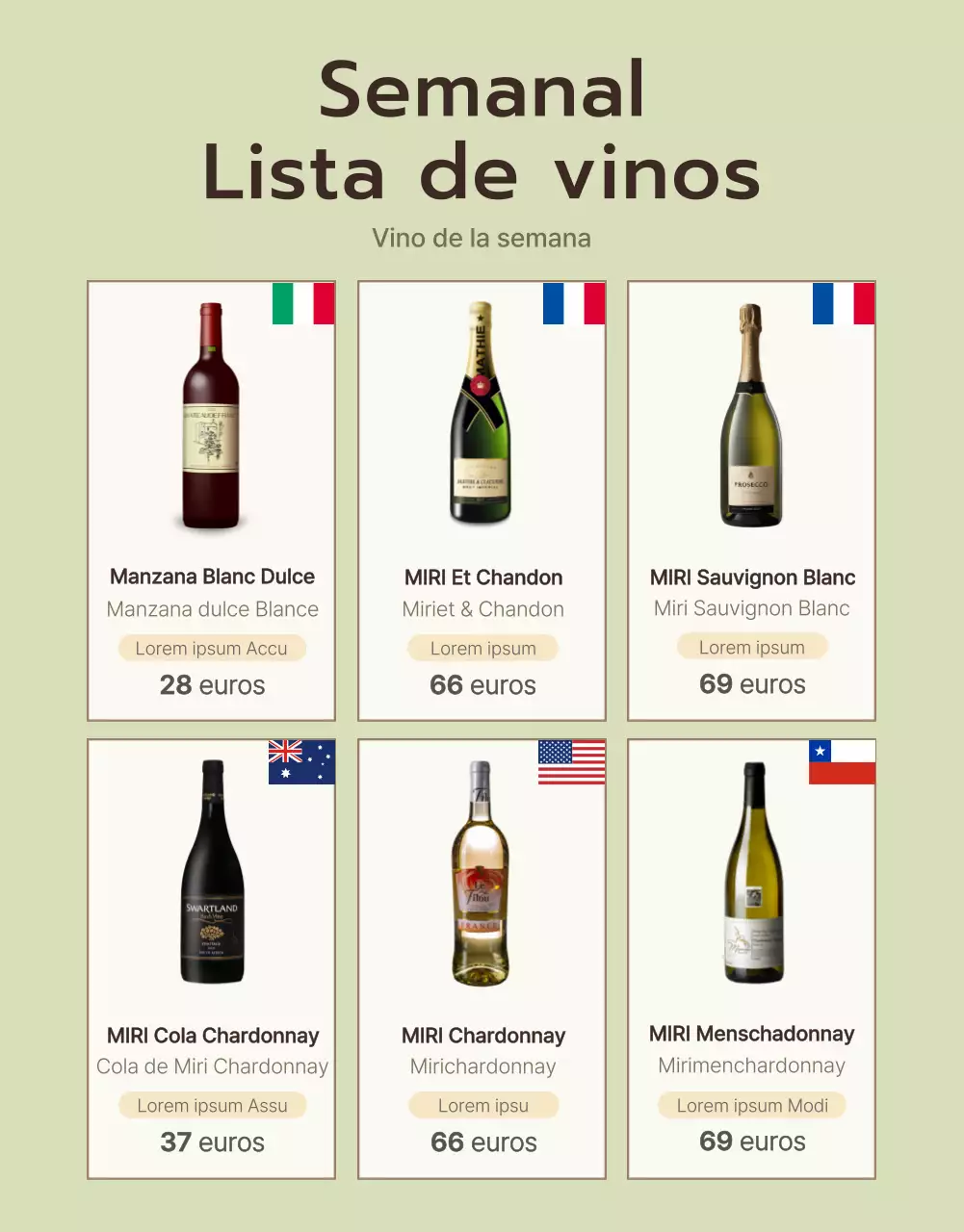 Promover descripciones de vinos finos en chartreuse y caqui