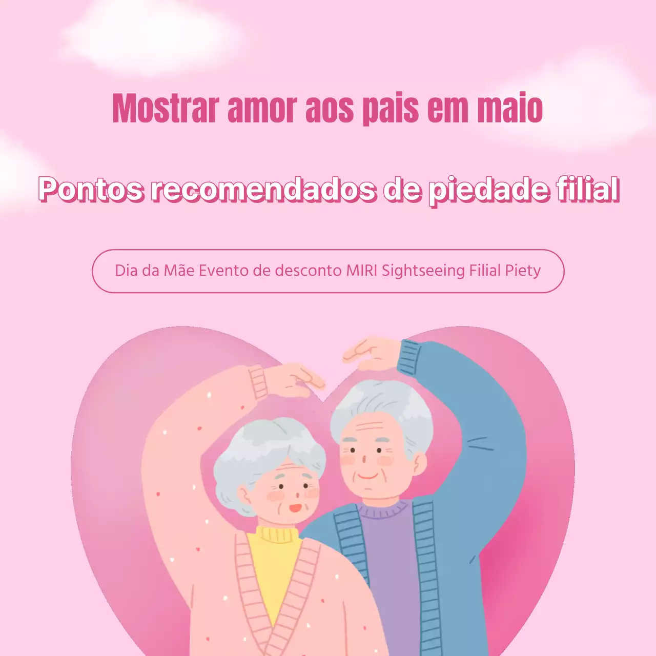 Um simples anúncio de atração turística de piedade filial do Dia da Mãe, cor-de-rosa e amarelo