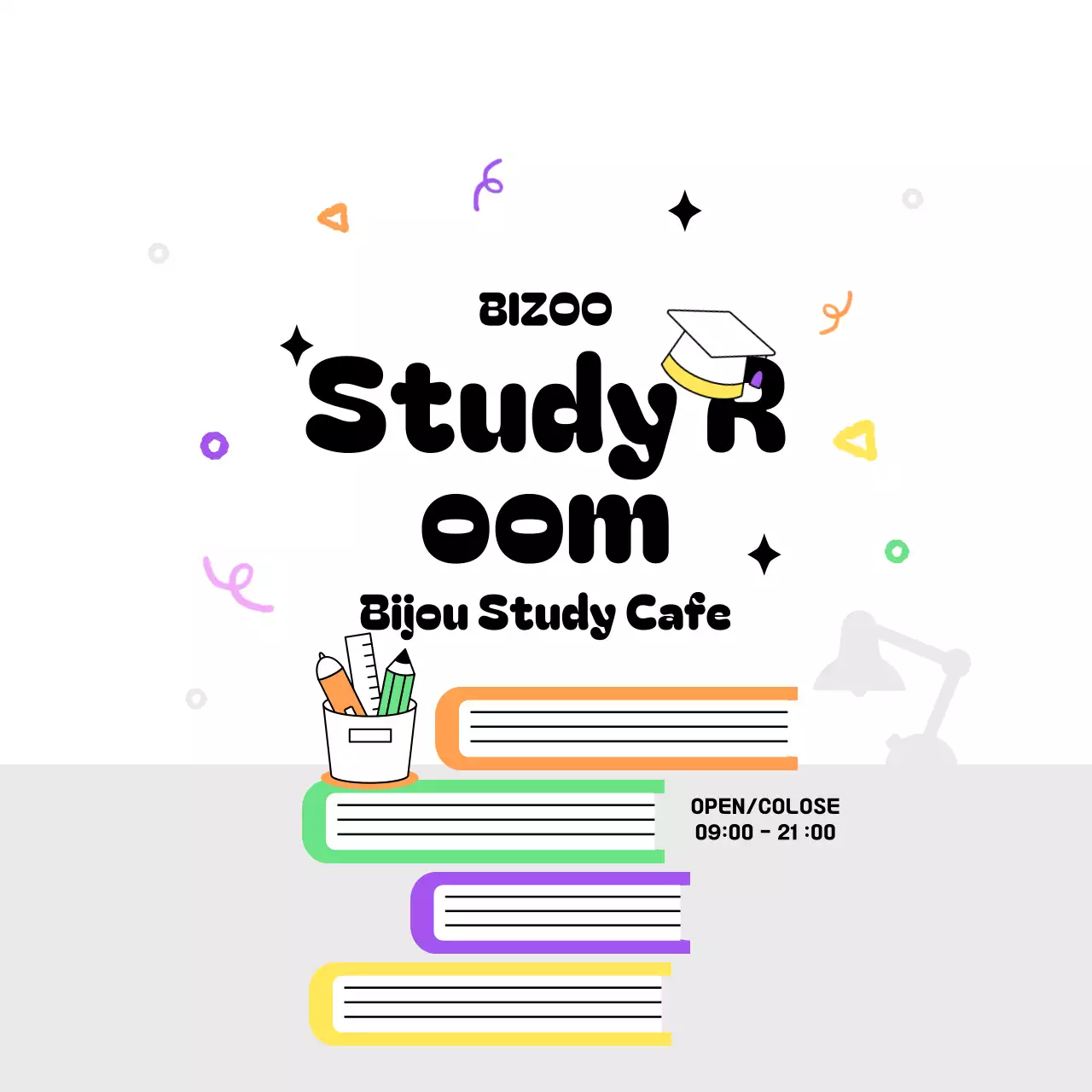 Ilustrasi perpustakaan dalam berbagai warna Konsep studi promosi kafe