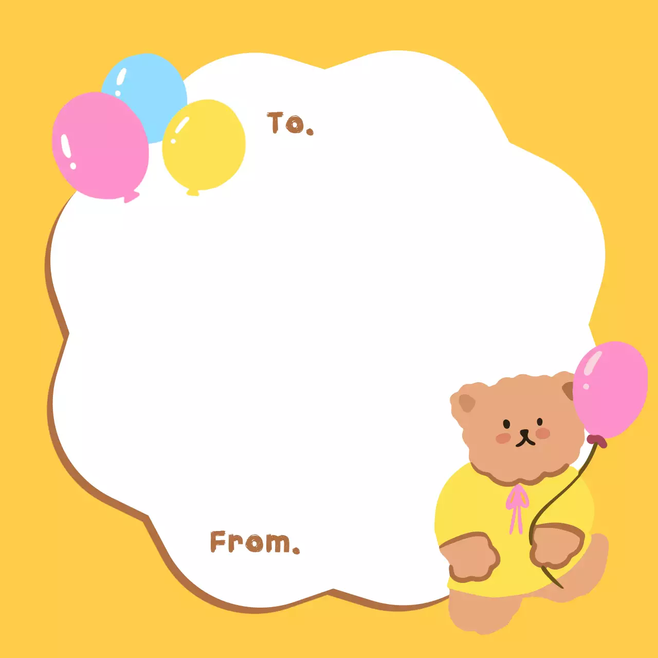 Cute yellow and pink balloons or teddy bear notecards