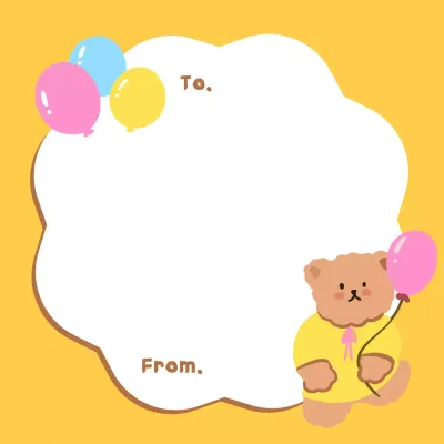 Cute yellow and pink balloons or teddy bear notecards