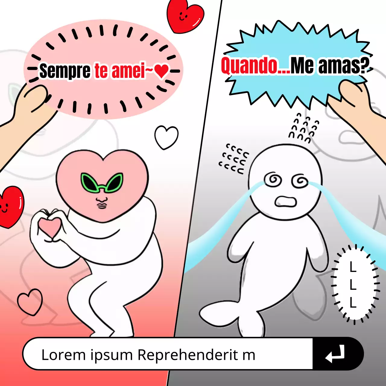Tuíte meme de espaçamento de mordaça vermelho e azul claro