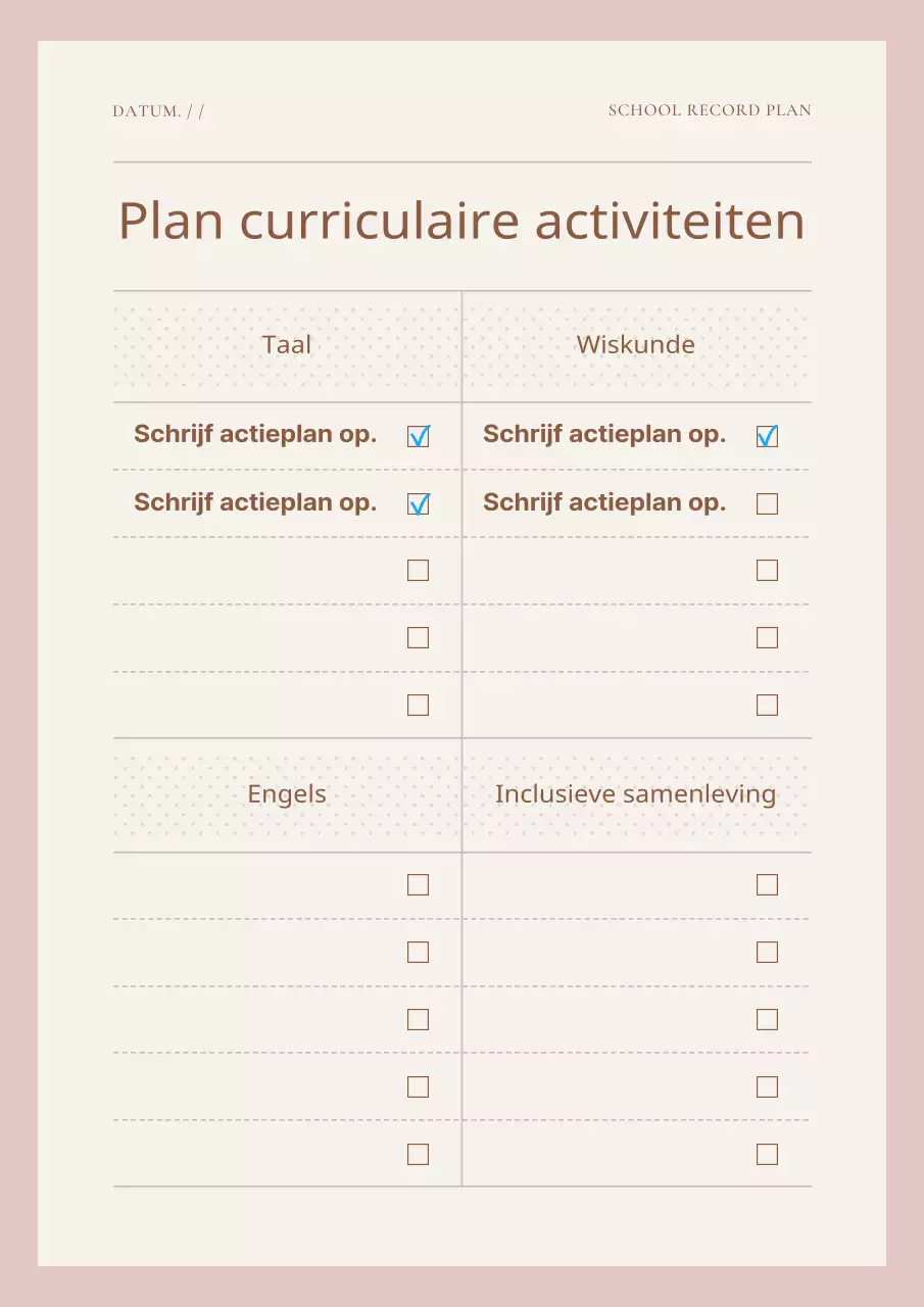 Eenvoudige roze en ivoorkleurige dagboekplanner