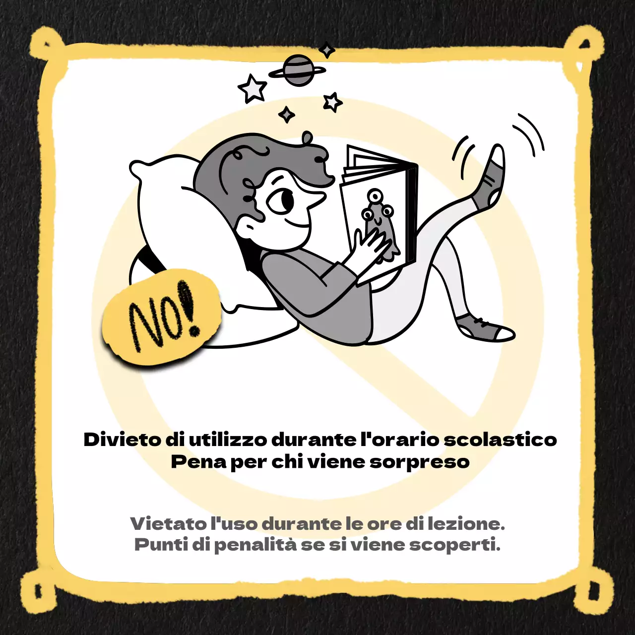 Avvisi di penalità gialli, neri e bianchi di gusto kitsch