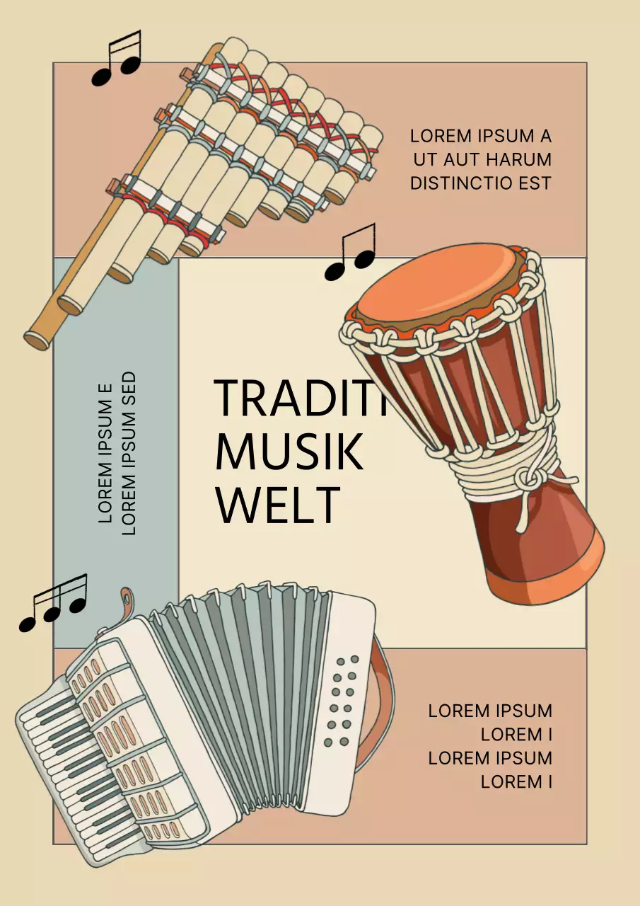 Modernes traditionelles Musikfestival-Werbeplakat in Beige und Hellblau
