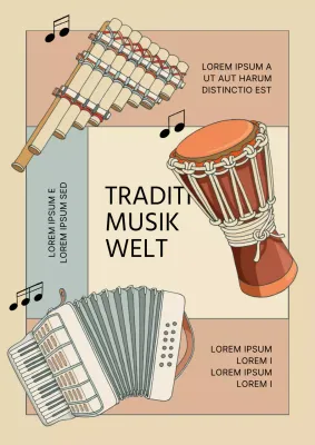 Modernes traditionelles Musikfestival-Werbeplakat in Beige und Hellblau