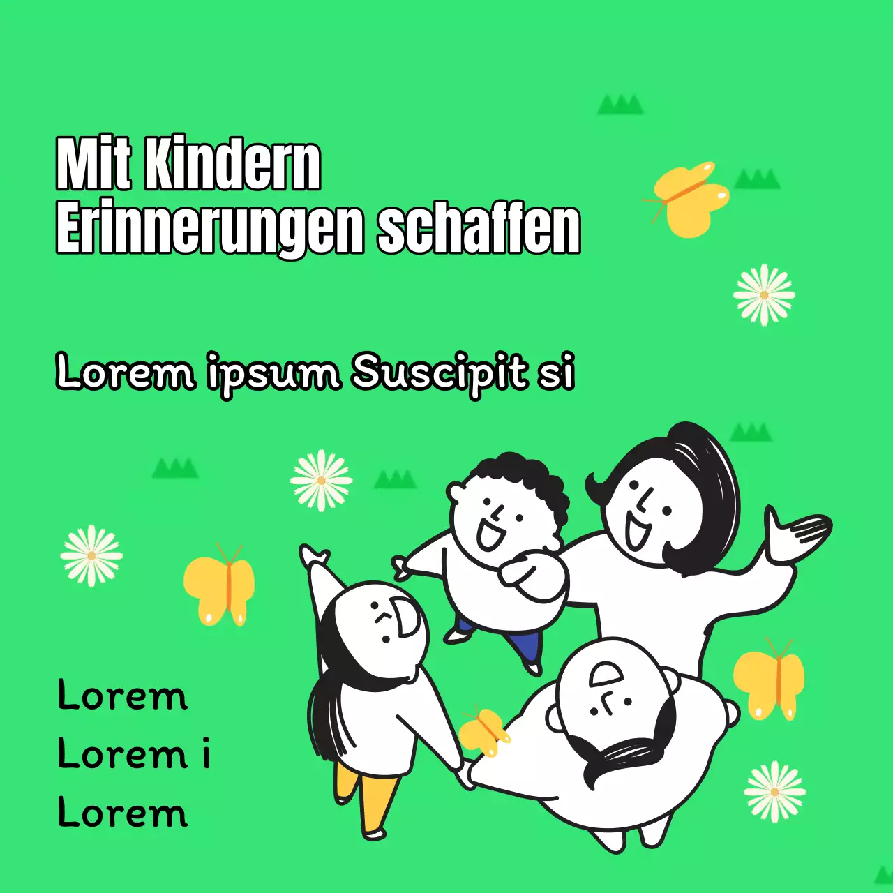 Anzeigen für Familienaktivitäten im Monat Mai in Chartreuse und Gelb