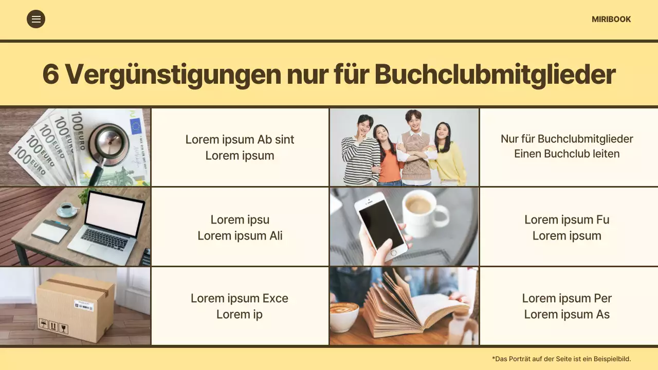 Förderung eines minimalistischen Anmeldeleitfadens für den Buchclub mit gelbem Hintergrund