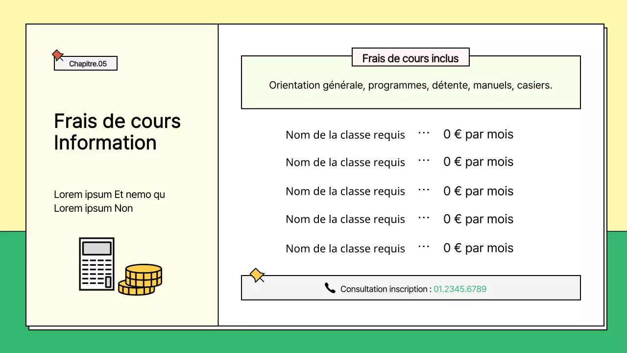 Prospectus de l'école jaune et verte