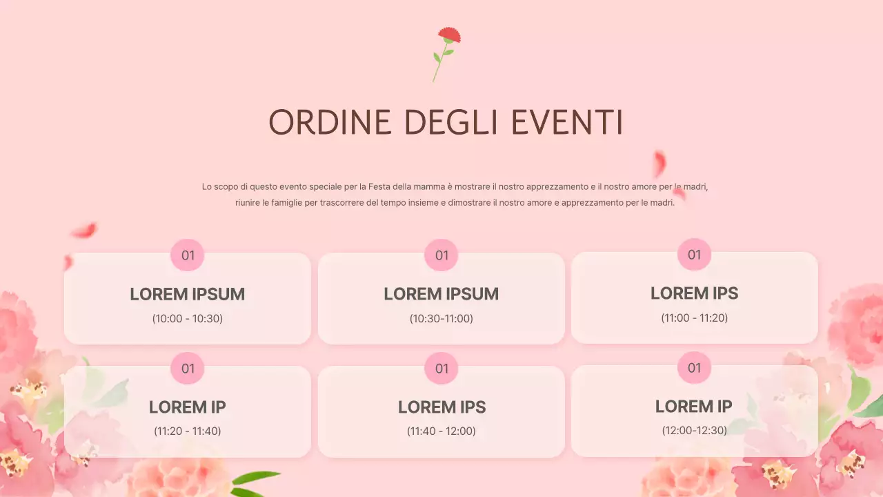 Un semplice programma per la festa della mamma in rosa e marrone per la presentazione dell'evento.