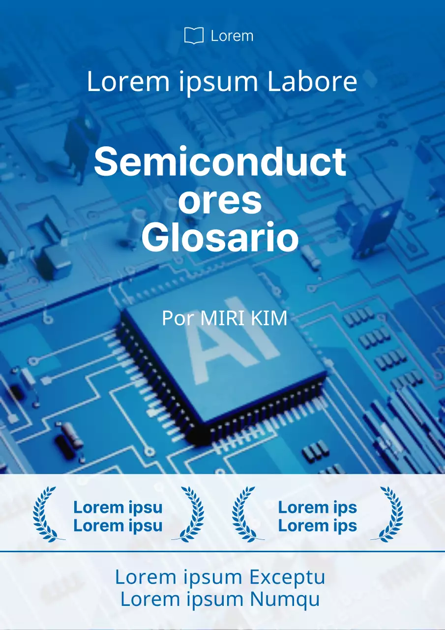 Sencilla portada azul y blanca del glosario de semiconductores