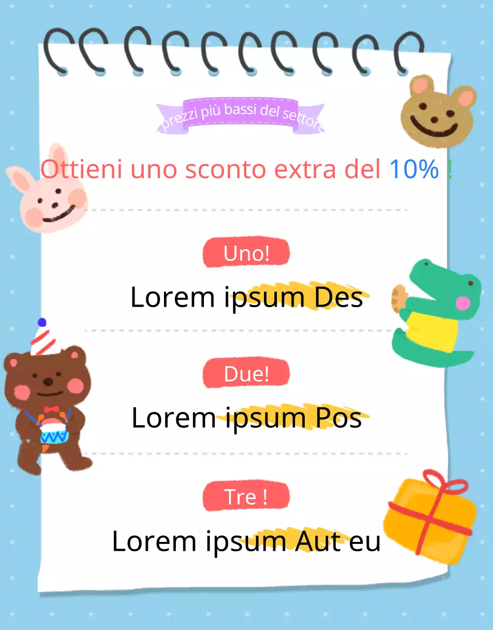 Promuovere i regali kitsch per la festa del bambino in blu cielo