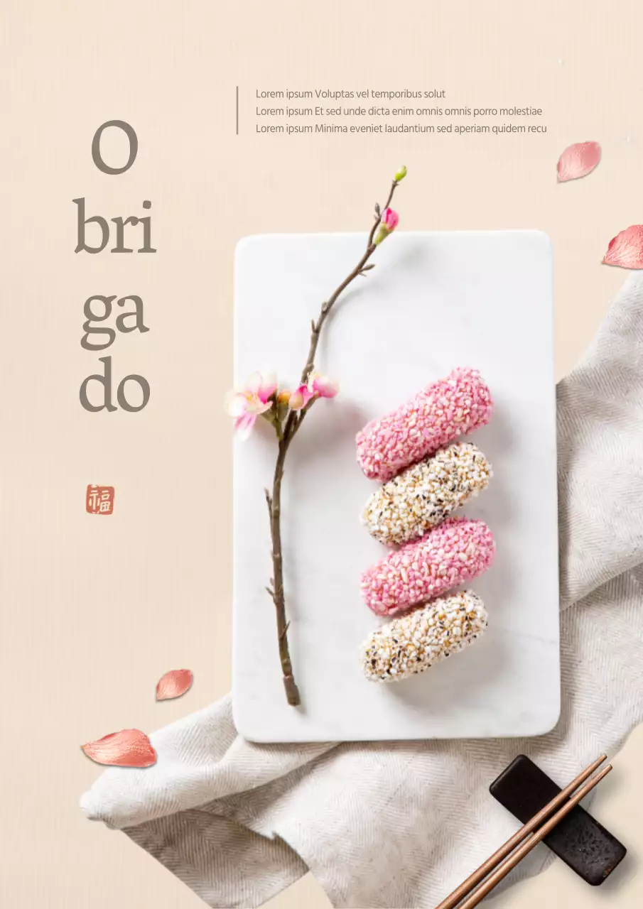Folheto promocional para um conjunto de oferta tradicional em madeira de lei bege
